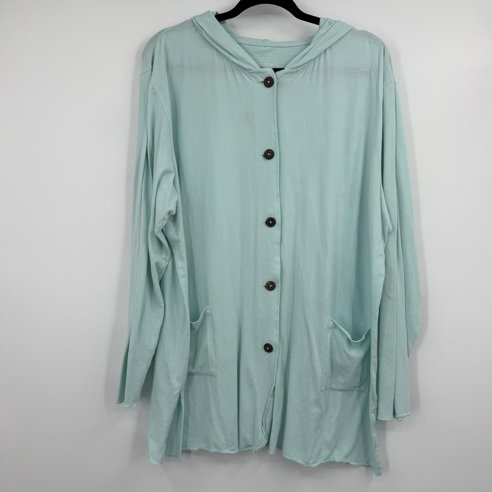 Coolibar Tunic Womens XL Green Hooded Button-Up Lightweight UPF 50+ Pockets